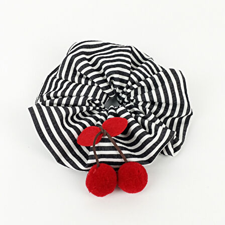 Woodycord El Yapımı Kiraz Detaylı Scrunchie Saç Tokası