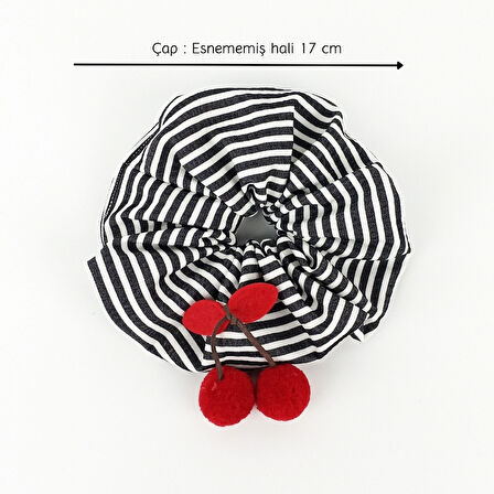 Woodycord El Yapımı Kiraz Detaylı Scrunchie Saç Tokası