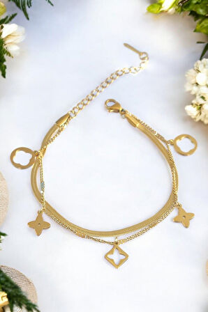 Yonca Gold Çelik Charm Bileklik