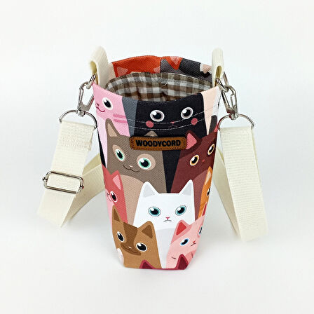 Woodycord 0,5 Litrelik Matara Kılıfı Su Şişesi Taşıma Çantası Sevimli Kediler Temalı 