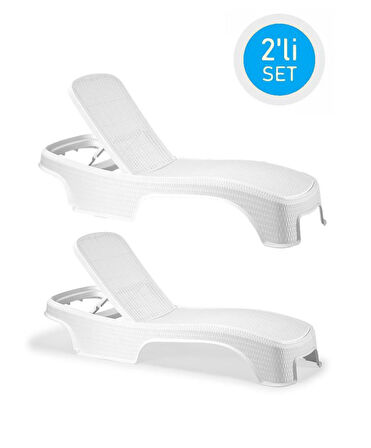 Omnipazar SY-2536 Beyaz Brezza Royal Rattan Lüks Şezlong 2'li Set 