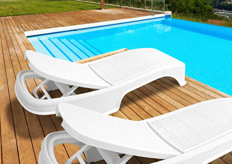 Omnipazar SY-2536 Beyaz Brezza Royal Rattan Lüks Şezlong 2'li Set 