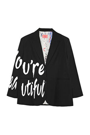 Baskı Detaylı Blazer Ceket Siyah