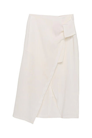 Anvelop Bağlamalı Etek Ekru