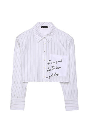 Vatkalı Crop Gömlek Ekru