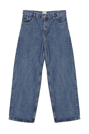 Yırtık Paçalı %100 Pamuk Denim Pantolon - Mavi