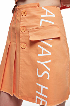 Pileli Baskı Detaylı Etek Turuncu