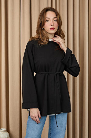 Kadın Düşük Omuz Detaylı Bağlama Aksesuarlı Bluz