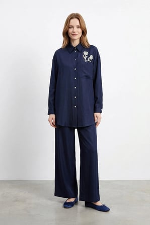 Taş İşleme Detaylı Denim Takım