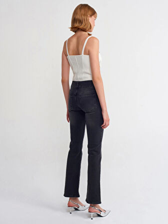Nervür Dikişli Siyah Denim Pantolon