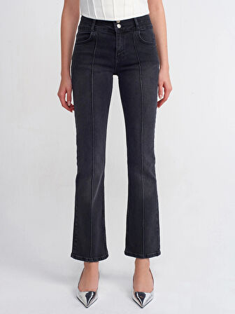 Nervür Dikişli Siyah Denim Pantolon