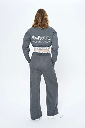 Beli Sayı Detaylı Crop Sweatshirt Antrasit