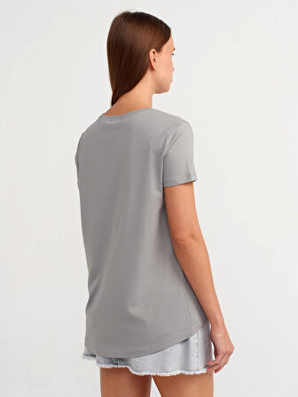 Bisiklet Yaka Basic T-Shirt-Gri
