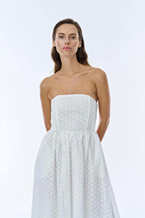 Midi Boy Brode Elbise Ekru