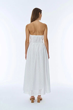 Midi Boy Brode Elbise Ekru