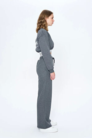 Beli Sayı Detaylı Crop Sweatshirt Antrasit