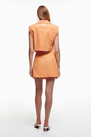 Pileli Baskı Detaylı Etek Turuncu