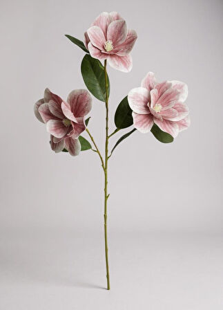 Yapay Çiçek Pudra Pembe Manolya Islak Doku 3 Kafalı Uzun Dal Çiçek Flowers 80cm