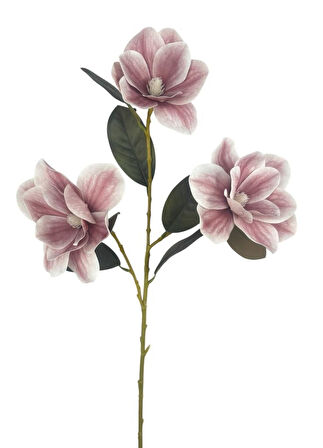 Yapay Çiçek Pudra Pembe Manolya Islak Doku 3 Kafalı Uzun Dal Çiçek Flowers 80cm