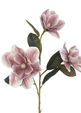Yapay Çiçek Pudra Pembe Manolya Islak Doku 3 Kafalı Uzun Dal Çiçek Flowers 80cm
