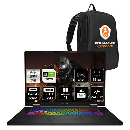 MSI Crosshair 18 HX AI Ultra 9 275HX 64GB 2TB SSD RTX5070/8GB 115W 18" 2K QHD+ 240Hz W11H Gaming