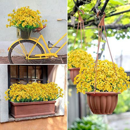 12li Set Yapay Çiçek Sazlı Mine Sarı Renk 5 Dallı 33cm 