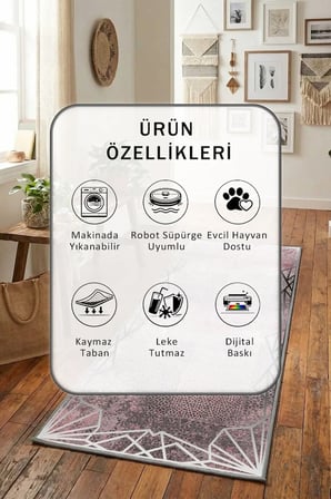 Ehl-124 Modern Dijital Baskı Yıkanabilir Kaymaz Yolluk Halı