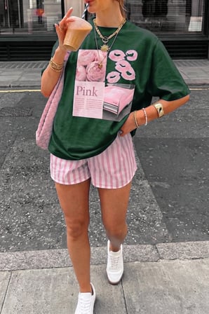 Vintage Retro Pembe Pink Baskılı Tasarım Tshirt
