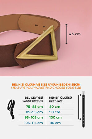 Üçgen Gold Tokalı Kahve Kadın Kemer