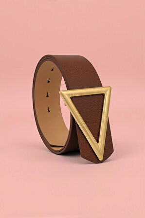 Üçgen Gold Tokalı Kahve Kadın Kemer