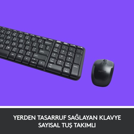  Logitech MK220 Q Tr Siyah Kablosuz Klavye Mouse Set