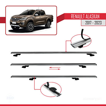 Renault Alaskan 2017-2023 Arası ile Uyumlu BASIC Model Ara Atkı Tavan Barı Gri 2 Adet
