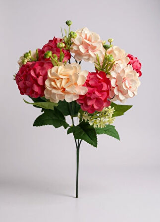 Yapay Çiçek Kartopu Krizantem Fuşya Pembe 5Dallı 10toplu Demet 30cm