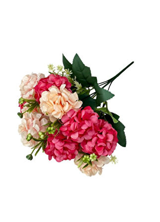 Yapay Çiçek Kartopu Krizantem Fuşya Pembe 5Dallı 10toplu Demet 30cm