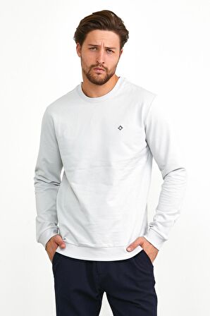 Erkek Basic Günlük Bisiklet Yaka Sweatshirt Gri