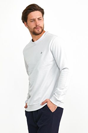 Erkek Basic Günlük Bisiklet Yaka Sweatshirt Gri