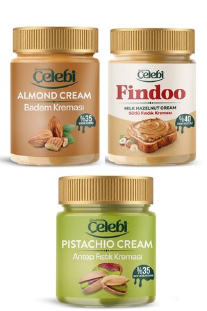 Krema Paketi – 3’lü Avantaj - Antep Fıstık Kreması 200 gr - Fındık Kreması 320 Gr - Badem Kreması 320 Gr