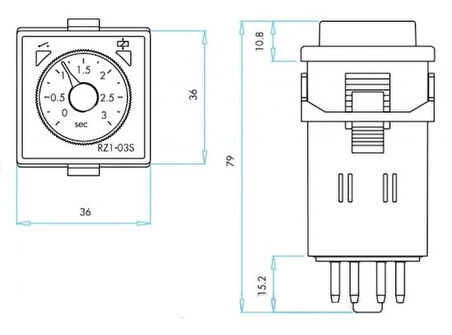 emas RZ1A2C12S-2 RZ1 Serisi 8 Pin'li 24VAC/DC 1CO+1NO 5A (rezistif) 0,1sn-12sn Analog Zaman Elektronik Röle