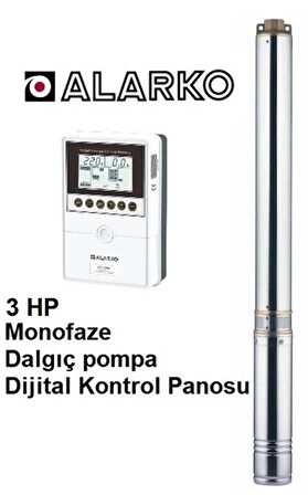 Alarko 3 HP Monofaze Dalgıç pompa + Dijital Kontrol Panosu