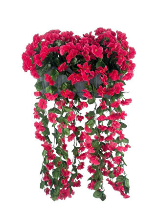 Yapay Çiçek Fuşya Begonvil Sarkan Menekşe Antrasit Küpeşte Askılı Saksıda Balkon Çiçeği Çiçek Sepeti