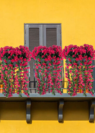 Yapay Çiçek Fuşya Begonvil Sarkan Menekşe Antrasit Küpeşte Askılı Saksıda Balkon Çiçeği Çiçek Sepeti