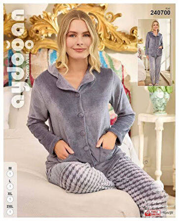 Aydoğan Kadın Wellsoft Peluş Önü Düğmeli Pijama Takımı 240700