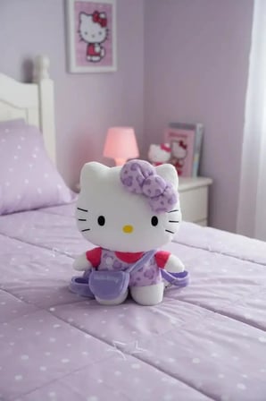 MINISO Sanrio Lisanslı Hello Kitty Peluş Sırt Çantası Mor – Leopar Desenli 30 Cm
