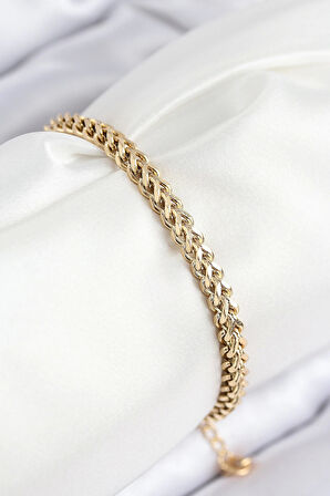 316L Çelik Örgü Zincir Model Gold Renk Kadın Bileklik