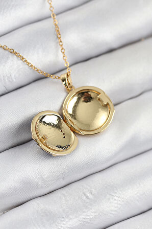 316L Çelik Zirkon Taşlı Açılabilr Kapaklı Gezegen Model Gold Renk Kadın Kolye