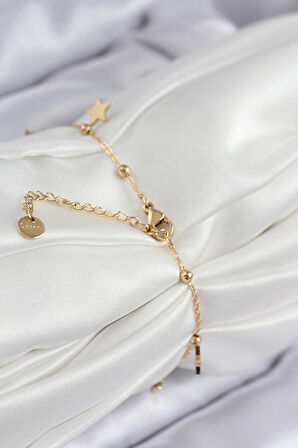 316L Çelik Sıralı Yıldız Model Gold Renk Kadın Bileklik