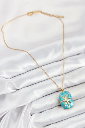 316L Çelik Zirkon Taşlı Açılabilr Kapaklı Kutup Yıldzı Model Gold Renk Kadın Kolye