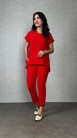 Kadın Kısa Kollu Yuvarlak Yaka Aerobin Bluz Ve Pantolon Ikili Takım