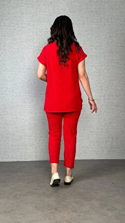 Kadın Kısa Kollu Yuvarlak Yaka Aerobin Bluz Ve Pantolon Ikili Takım