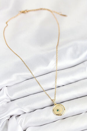 316L Çelik Zirkon Taşlı Ay Ve Güneş Model Gold Renk Kadın Kolye